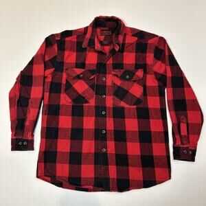 Five Brother Mens Flannel Shirt Size Lage Regular Red Black Checkered Button Up